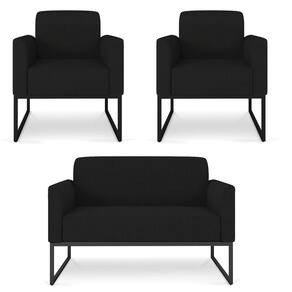 Kit Namoradeira E 2 Poltronas Preta Linho Preto