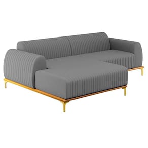Sofá 265Cm 4 Lugares Com Chaise Esquerdo Pés Gold Molino C-416 Linho Cinza Escuro - Domi