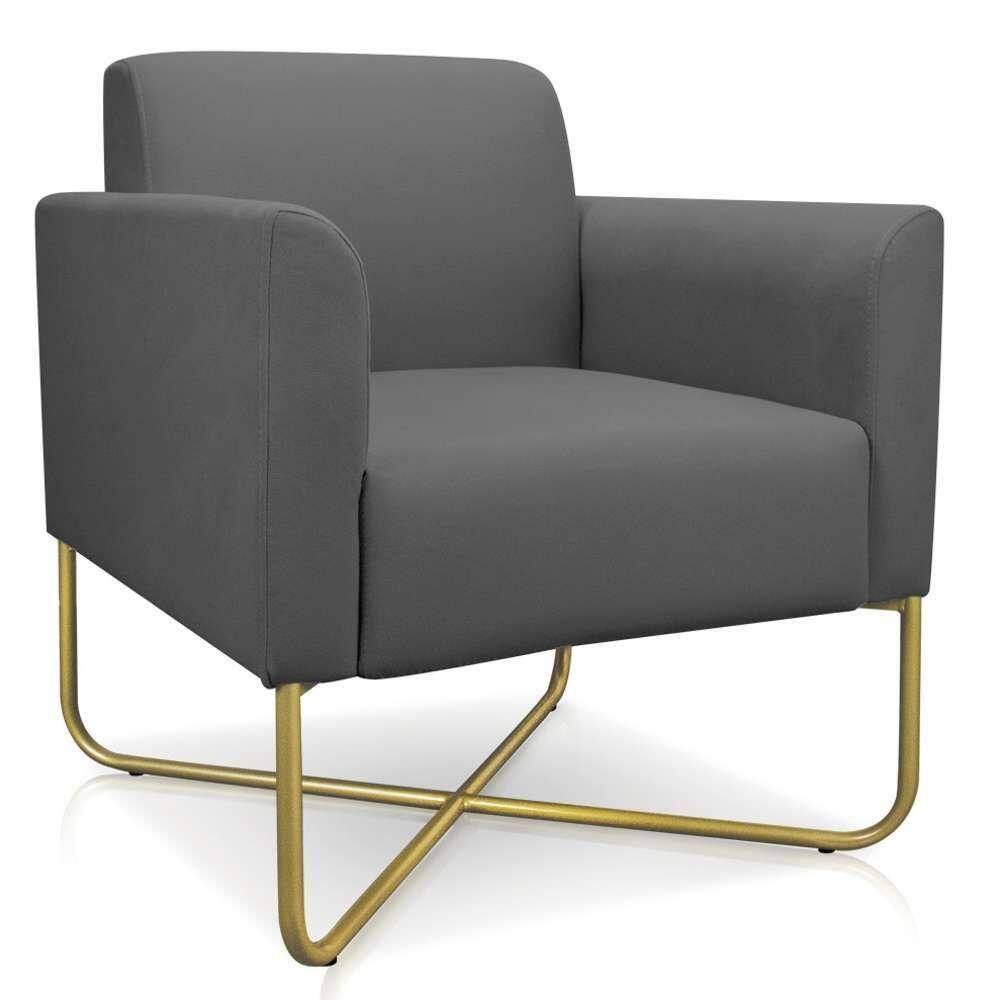 Poltrona Decorativa Base Industrial X Dourada Maressa S08 Suede Grafite