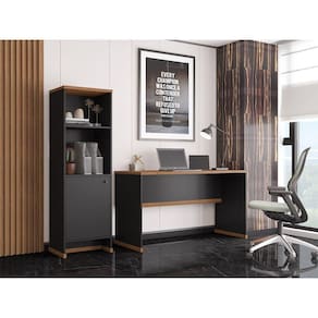 Conjunto Escritório Mesa E Armário Office Berlin Vianossa Preto Naturale