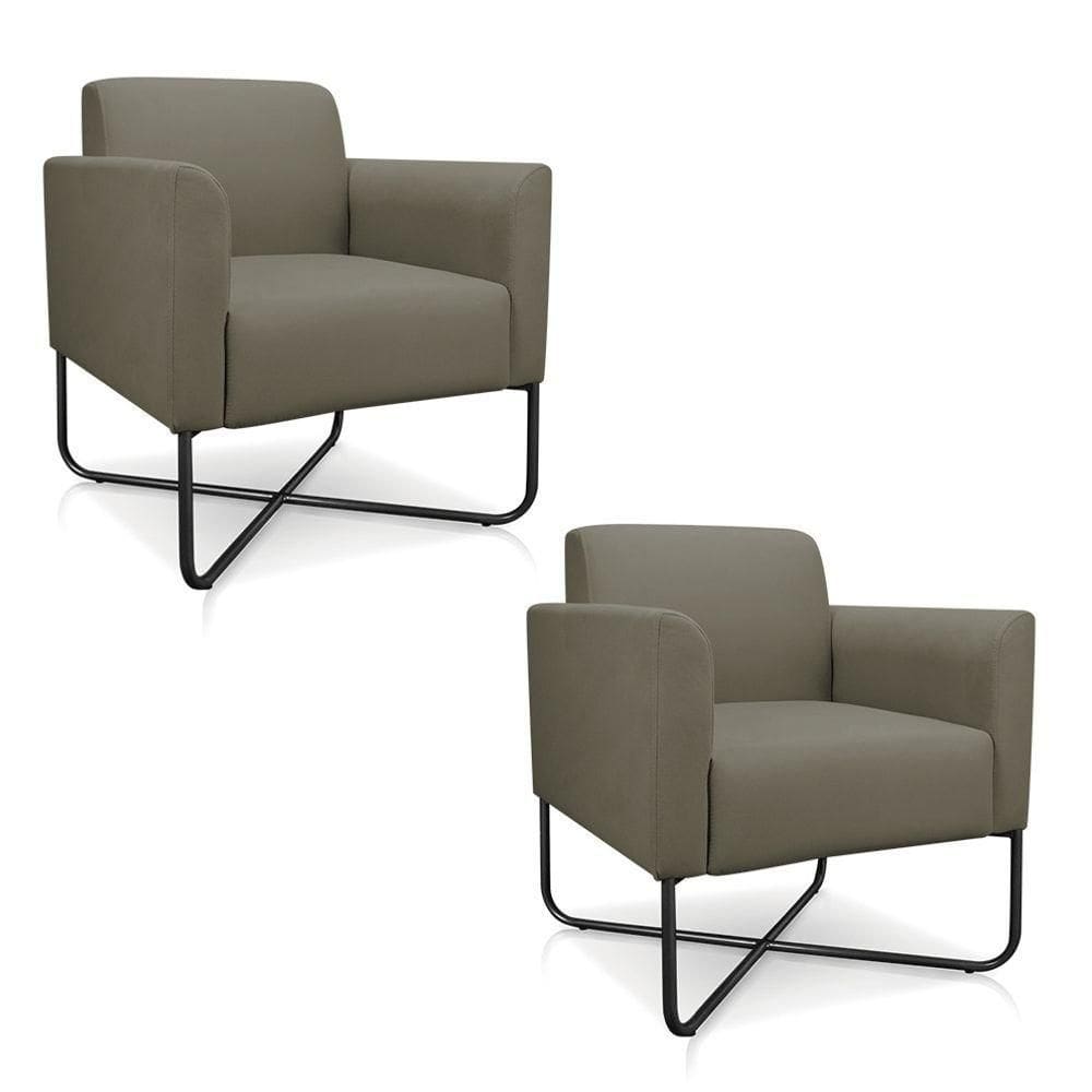 Kit 2 Poltronas Decorativas Base Industrial X Preta Maressa S12 Suede Marrom Rato