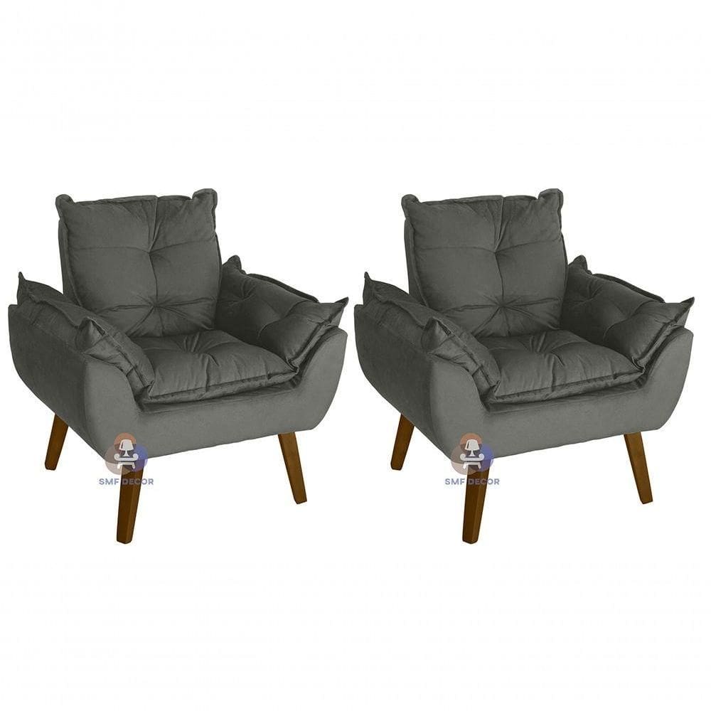 Kit 02 Poltrona Decorativa Opala Chumbo Smf Decor