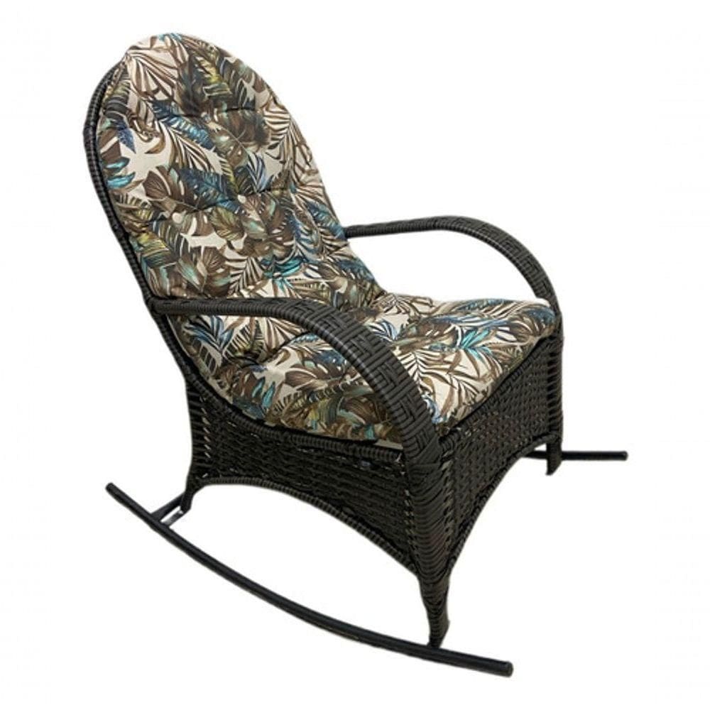 Cadeira Balanço Poltrona Descanso Com Almofada Ergonômica Floral Azul