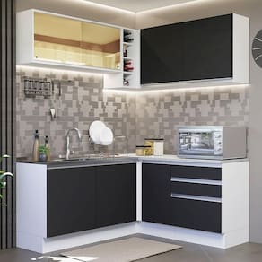 Cozinha Completa 329002 Com Armário E Balcão Branco/Preto