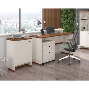 Conjunto Escritório Mesa Gaveteiro Balcão Berlin Vianossa Offwhite Naturale