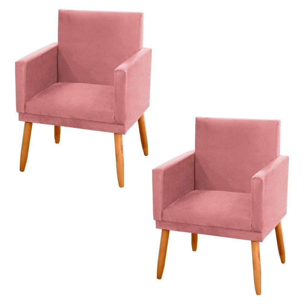Kit 02 Poltronas Lauren Pés Palito Suede Rosê