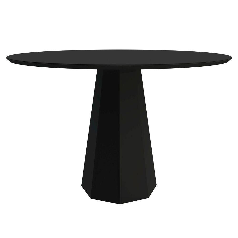 Mesa De Jantar 4 Lugares 1,20m Redondo Vidro Preto New Ceval