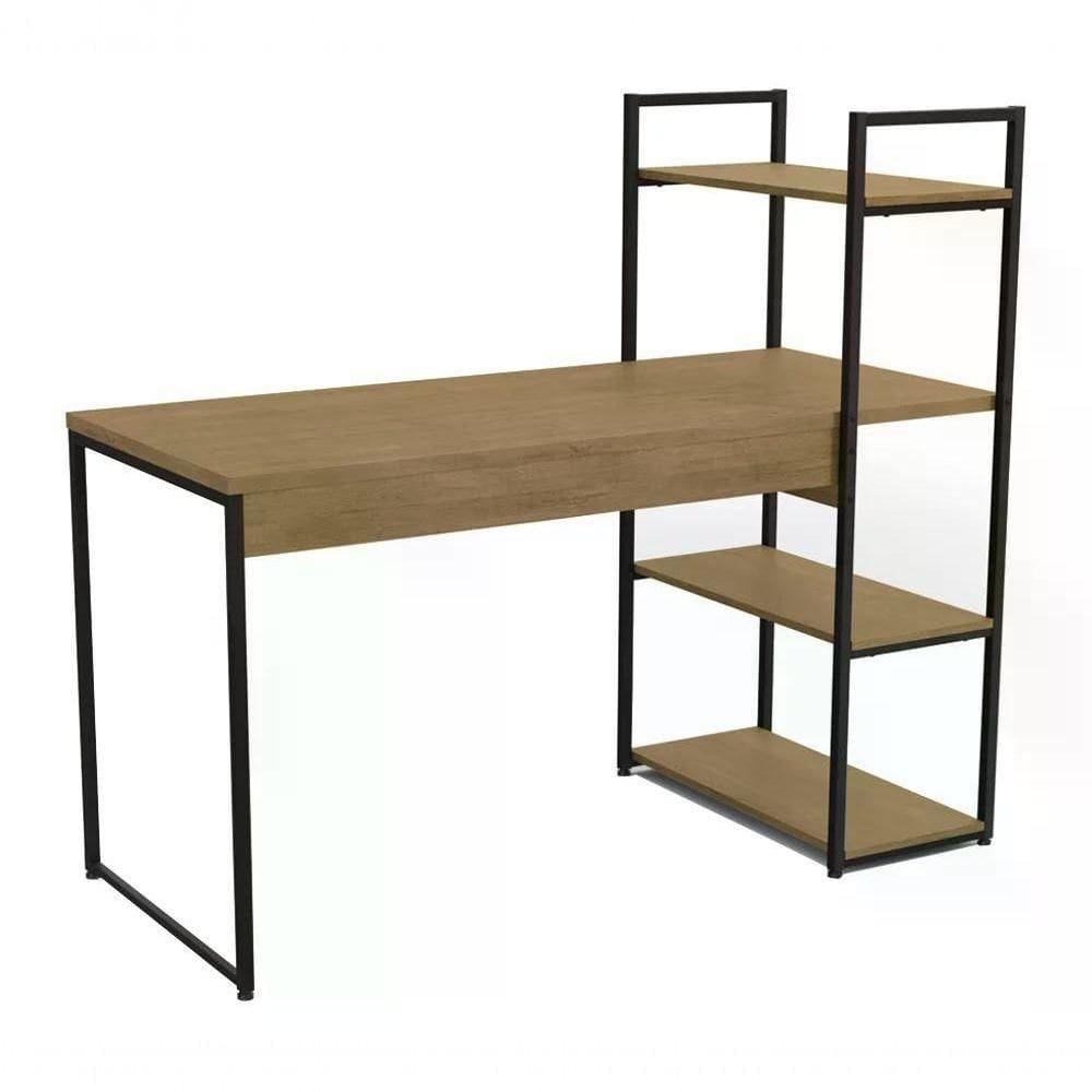 Mesa Escrivaninha Com Prateleira Crome Li010 Freijo Preto Ka
