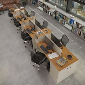 Estação De Trabalho 8 Lugares Smart Office 8 Mesas 6 Armários 1 Aparador Off White E Cedro