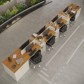 Estação De Trabalho 8 Lugares Smart Office 8 Mesas 6 Armários 4 Aparadores Off White E Cedro