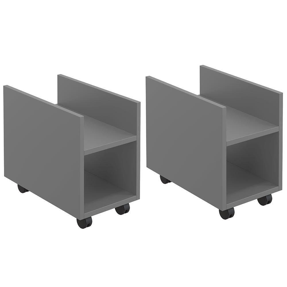 Kit 02 Suportes Para Cpu E Nobreak Com Rodízios Guide L03 Cinza