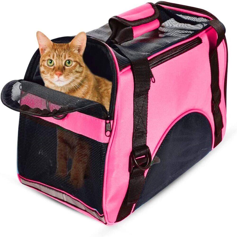 Mochila Pet Bolsa Transporte Cachorro Gato Canguru Caes Dobravel Mala Viagem Aviao Carro Rosa