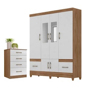 Conjunto Guarda Roupa Com Espelho E Cômoda Gokyo Naturale Branco