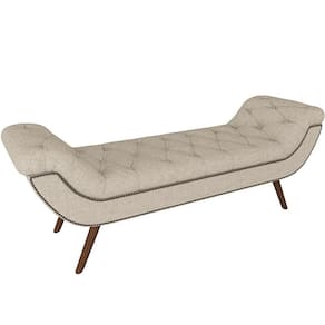 Puff Recamier Decorativo Com Tachas 160 Cm Santorini P05 Linho Bege Claro - Lyam Decor