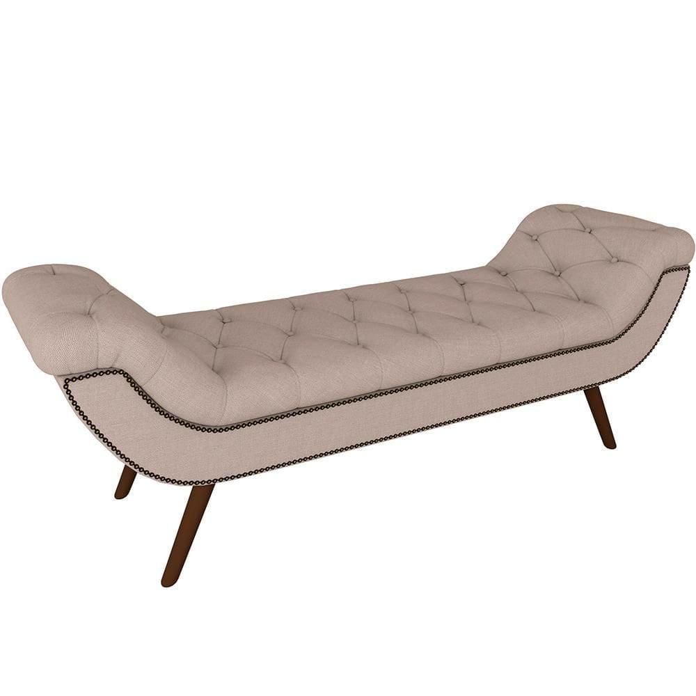 Puff Recamier Decorativo Com Tachas 140 Cm Santorini P05 Linho Bege - Lyam Decor