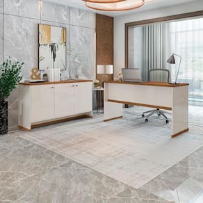Conjunto Escritório Office Mesa E Buffet Berlin - Vianossa Cor:offwhite/naturale Offwhite/naturale