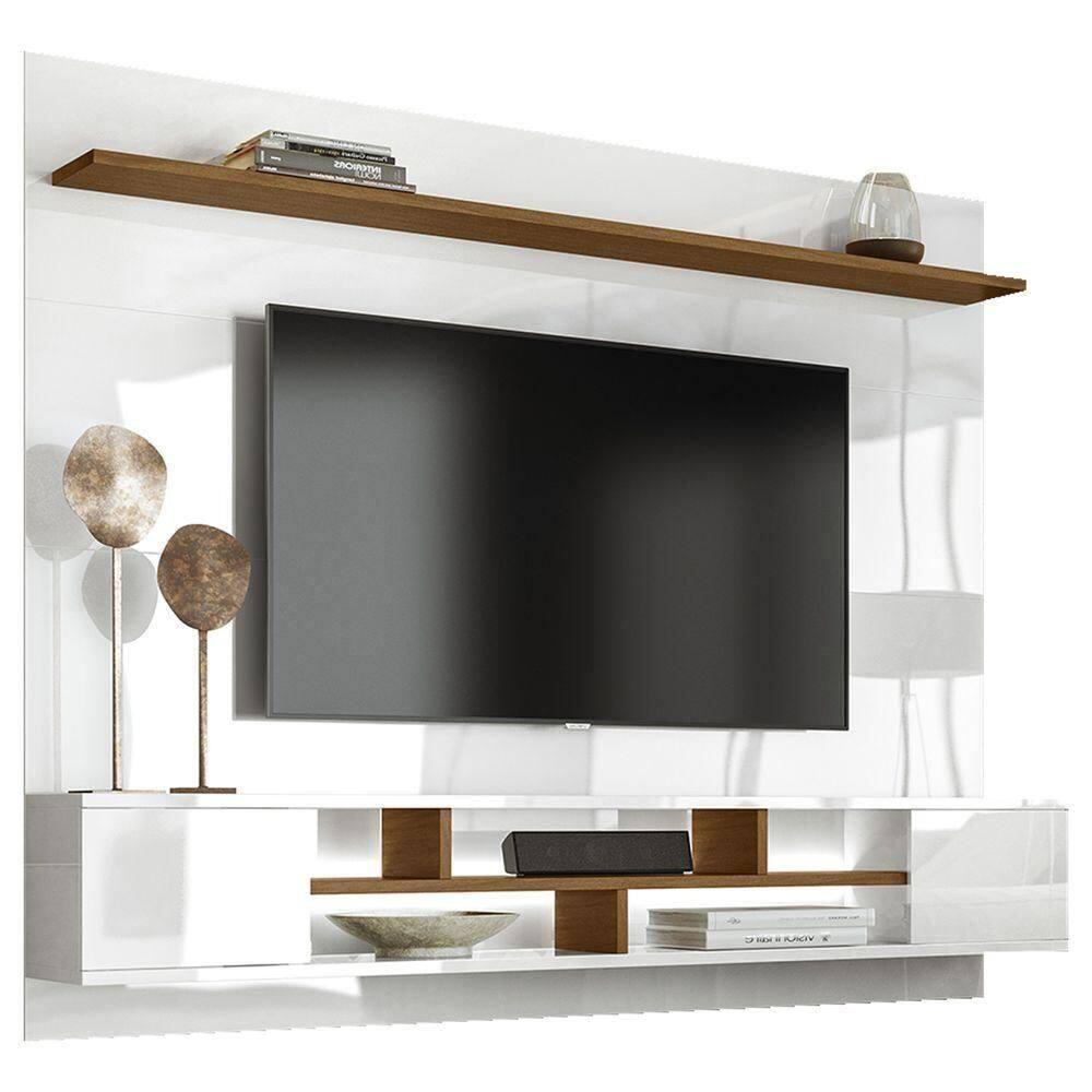 Rack Suspense Lorena 2 Portas E Painel Lívia C03 220 Cm Cor Laca Branco/caramelo