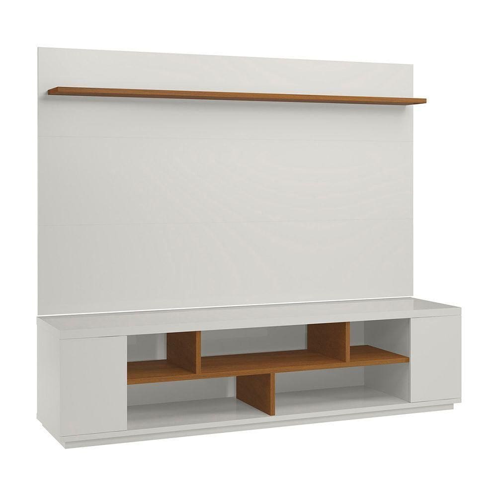 Rack Heloísa 2 Portas E Painel Lívia C03 150 Cm Cor Laca Off White/caramelo