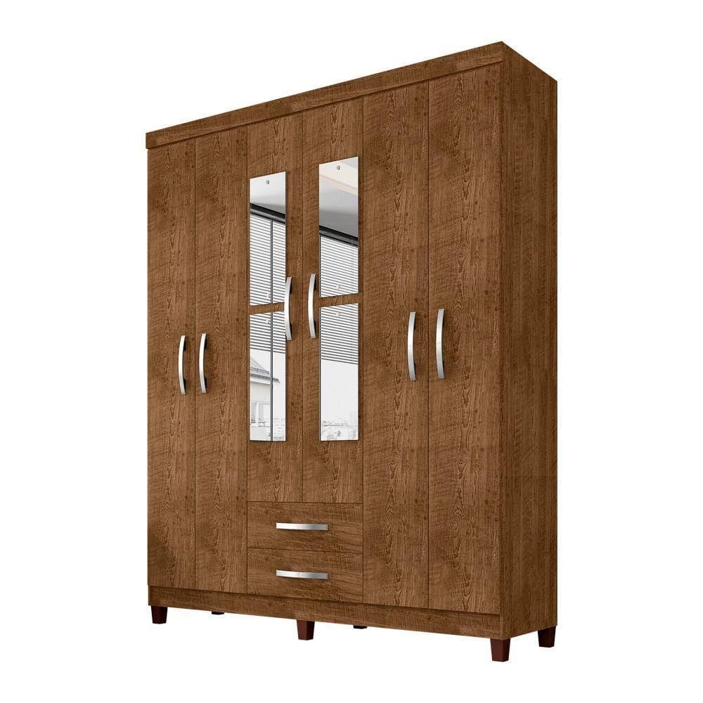 Guarda Roupa Casal Modena 6 Portas 2 Gavetas Com Espelho Malbec Incorplac