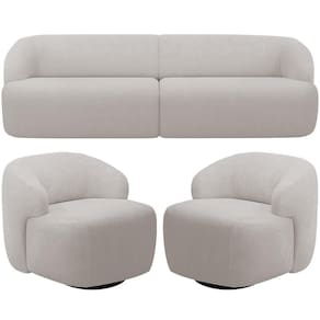 Sofá 4 Lugares Curvo Orgânico Com 02 Poltronas Living 280cm Barolo L06 Bouclê Cinza