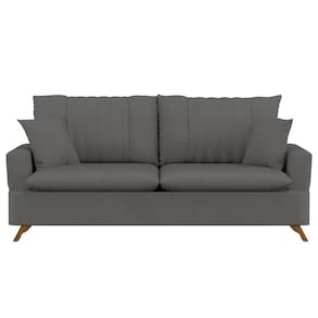 Sofá 200Cm 3 Lugares Com Almofadas Pés Curvos Veras Suede D05 Cinza - Mpozenato