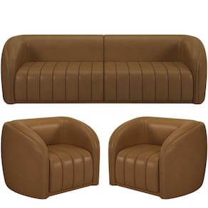 Kit Sofá 05 Lugares Para Sala 332 Cm Com 02 Poltronas Lazio M03 Couríssimo Whisky - Lyam Decor