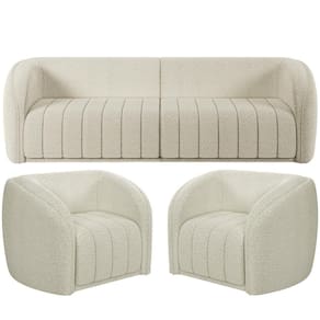 Kit Sofá 04 Lugares Para Sala 292 Cm Com 02 Poltronas Lazio M03 Bouclê Bege Claro - Lyam Decor