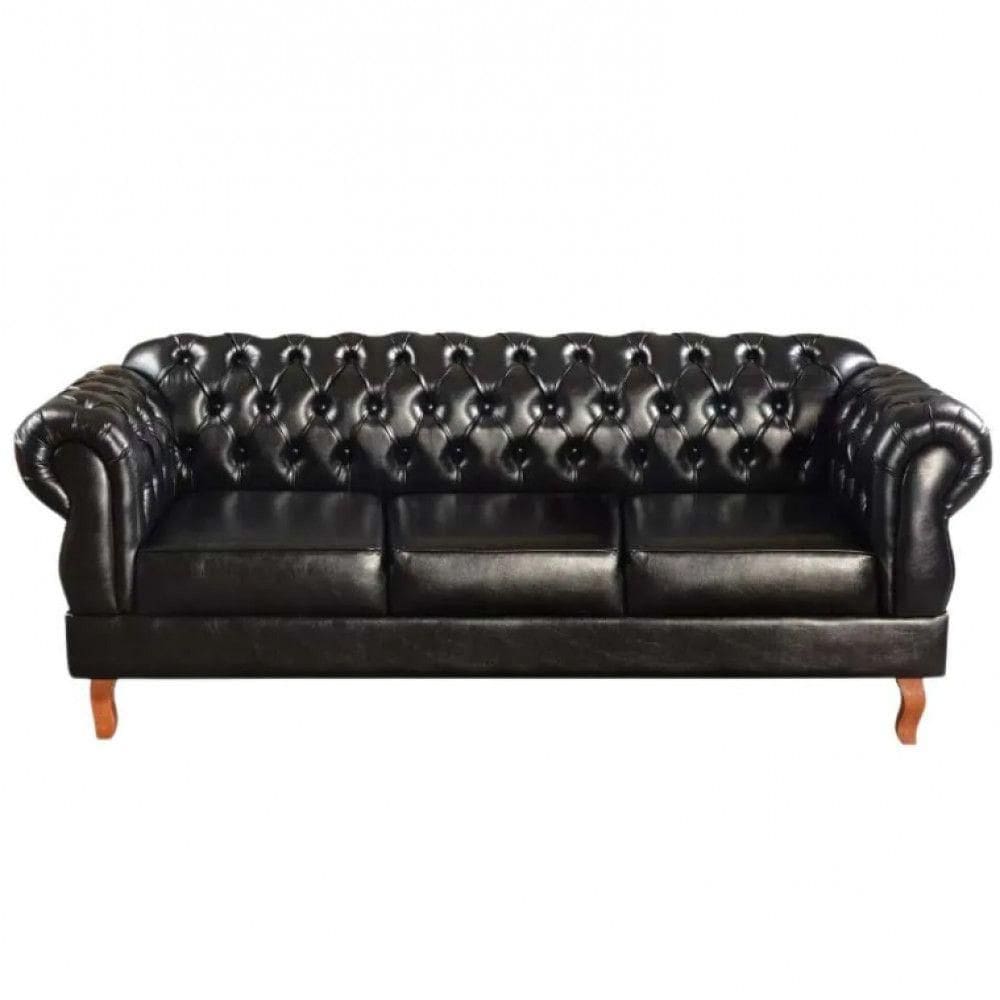 Sofá Duquesa Chesterfield 3 Lugares Retrô Courissimo Preto