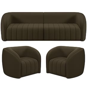 Kit Sofá 04 Lugares Para Sala 252 Cm Com 02 Poltronas Lazio M03 Veludo Marrom - Lyam Decor
