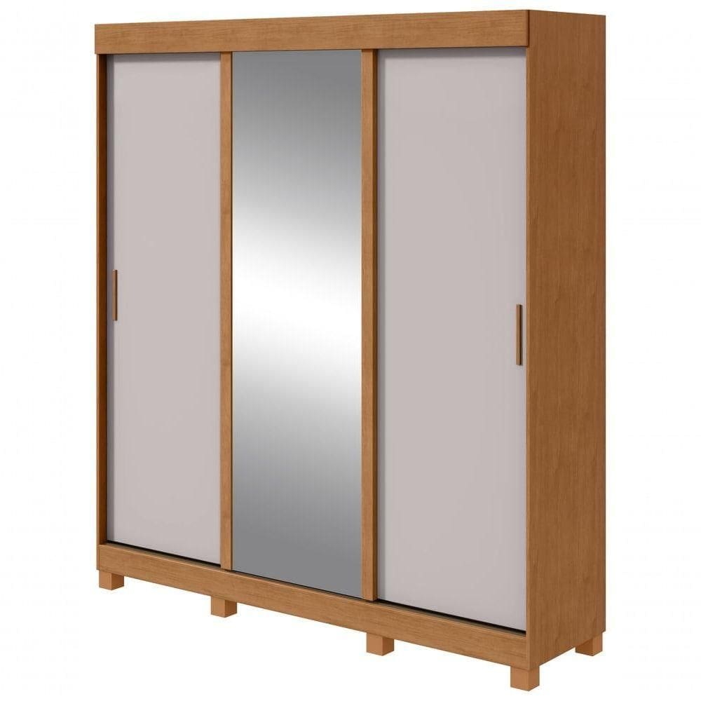 Guarda Roupa Saion 3 Portas Com Pés 1 Porta Glass Amendoa Clean Off White
