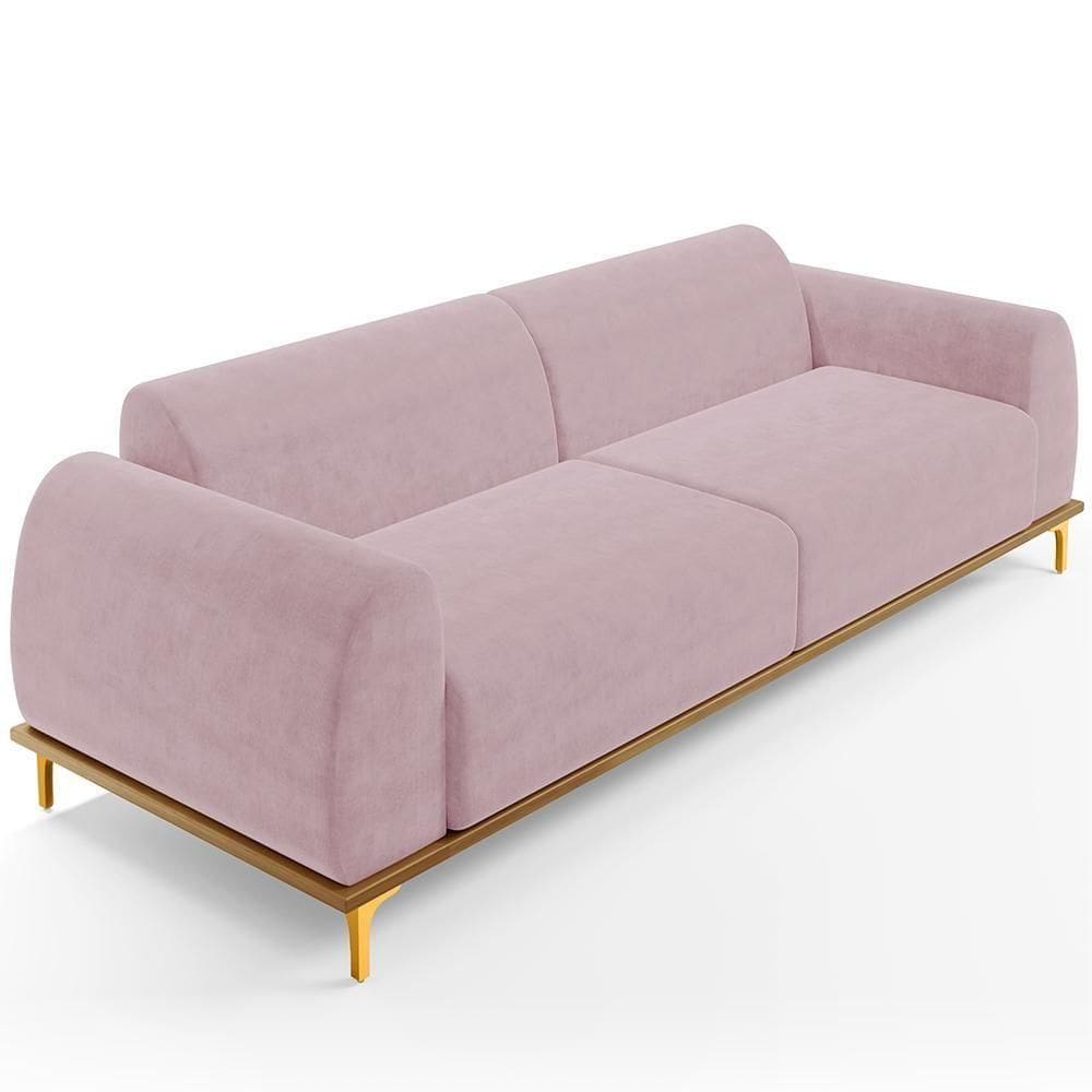 Sofá 03 Lugares Kiev 210 Cm Veludo Rosê C-305