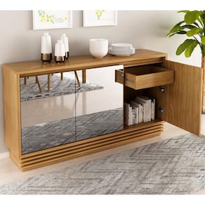 Balcao Buffet 03 Portas Com Espelho Bb2609 Natural Natural