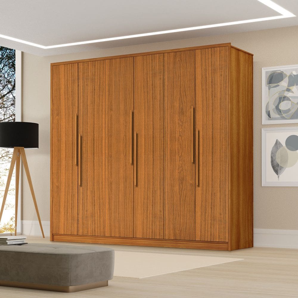 Guarda Roupa Casal Moderno Cordoba 100% Mdf c/ 6 Portas Corrediças Telescópicas - Luapa - Freijó
