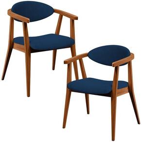 Kit 02 Poltronas Decorativas Para Sala De Estar Jantar Cecília B04 Suede Azul Marinho