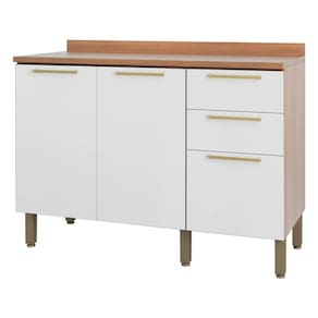 Balcão 120cm Sálvia 2 Portas 3 Gavetas Com Tampo 908103 Branco E Freijó