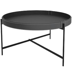 Mesa De Centro Decorativo Sala De Estar 70 Cm Industrial Sintético Preto P06 Aura