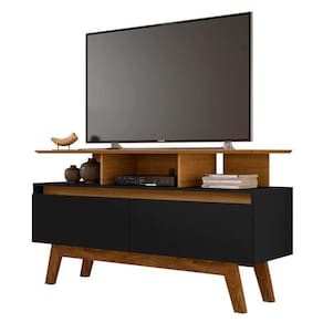 Rack Bancada Para Tv Até 50" 2 Portas Cinamomo/preto Fosco