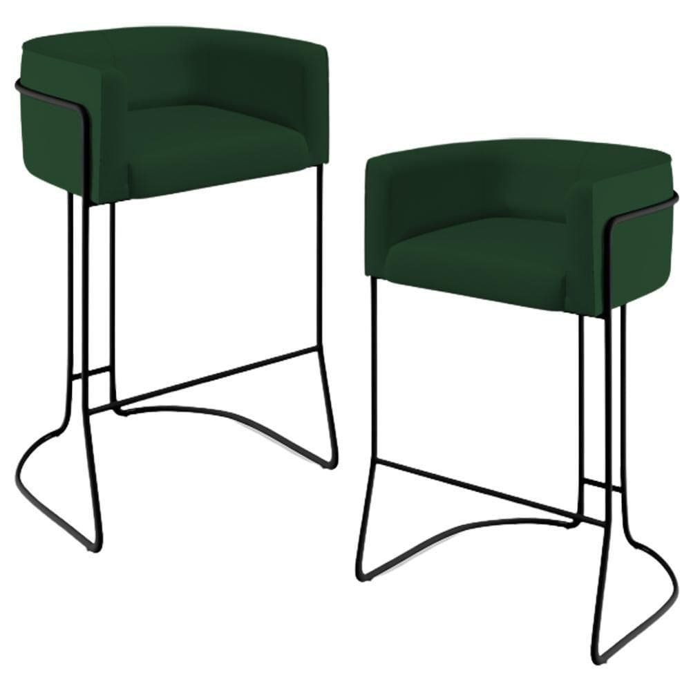 Kit 02 Banquetas Fixa Preto Veludo Verde Musgo C-303