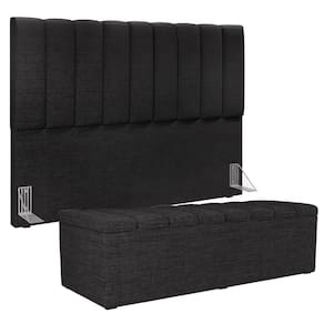 Kit Cabeceira Casal Queen 160cm Com Calçadeira Baú Chumbo