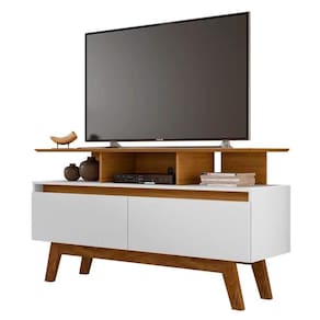 Rack Bancada Para Tv Até 50" 2 Portas 1.2 Cinamomo/branco