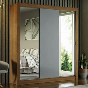 Guarda-roupa Casal 3 Portas Com Espelhos Rustic/Cinza