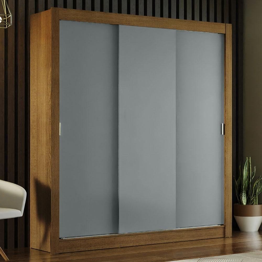Guarda-roupa Casal Mônaco 3 Portas De Correr Rustic/Cinza