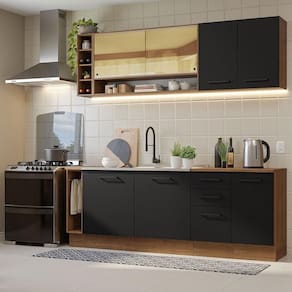 Armário De Cozinha Completa 220cm Rustic/preto Madesa