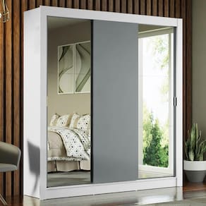Guarda-roupa Casal 3 Portas Com Espelhos Branco/Cinza