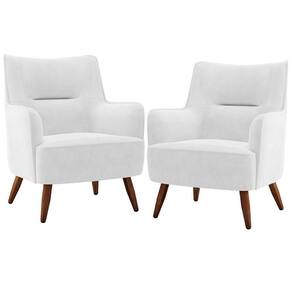 Kit 02 Poltronas Fixa Pés De Madeira Corano Branco C-12