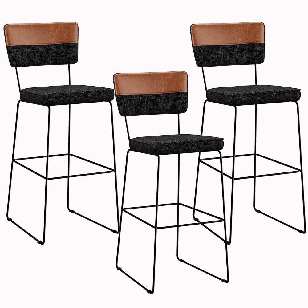 Kit 03 Banquetas Altas Faixa Camel Linho Chumbo