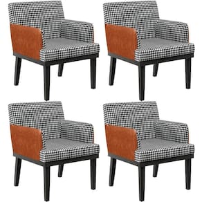 Kit 04 Poltronas Base Preto Suede Pied Poule Camel