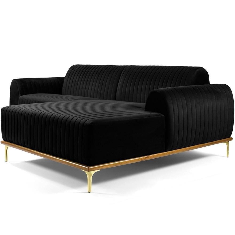 Sofá 3 Lugares Com Chaise Molino 245 Cm Veludo Preto C-300