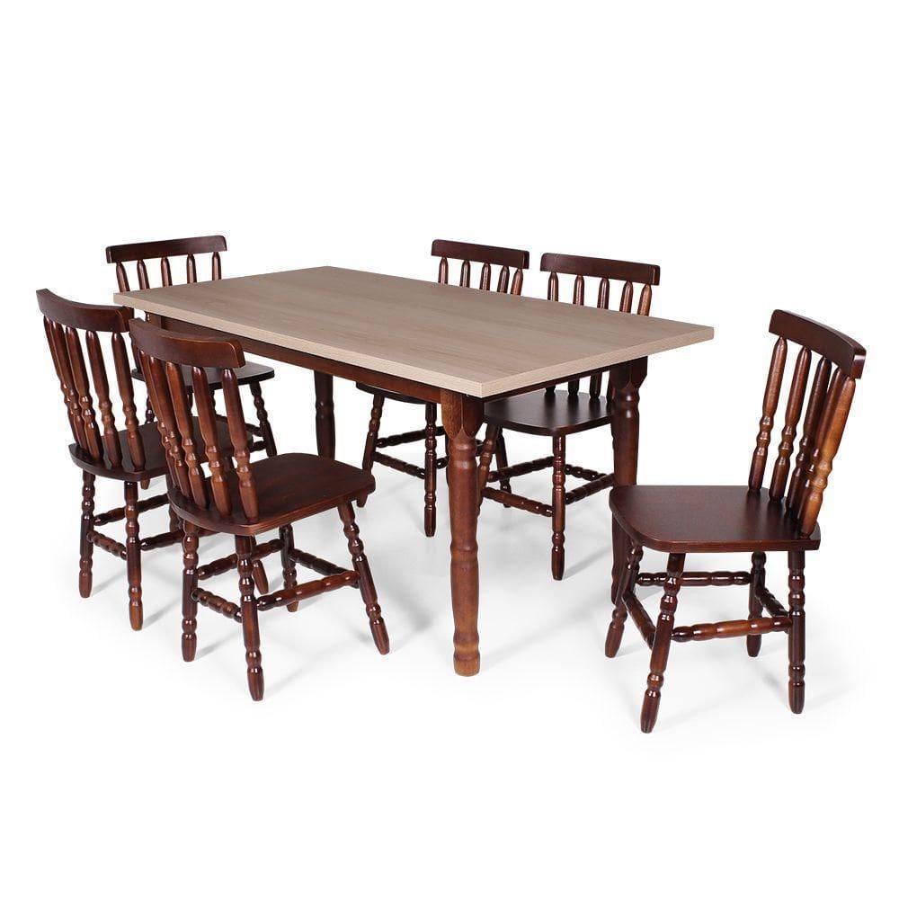Conj Mesa 160x80cm Imbuia Com 6 Cadeiras Em Madeira Imbuia
