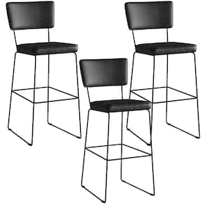 Kit 03 Banquetas Altas Base Em Aço Fixa Preto